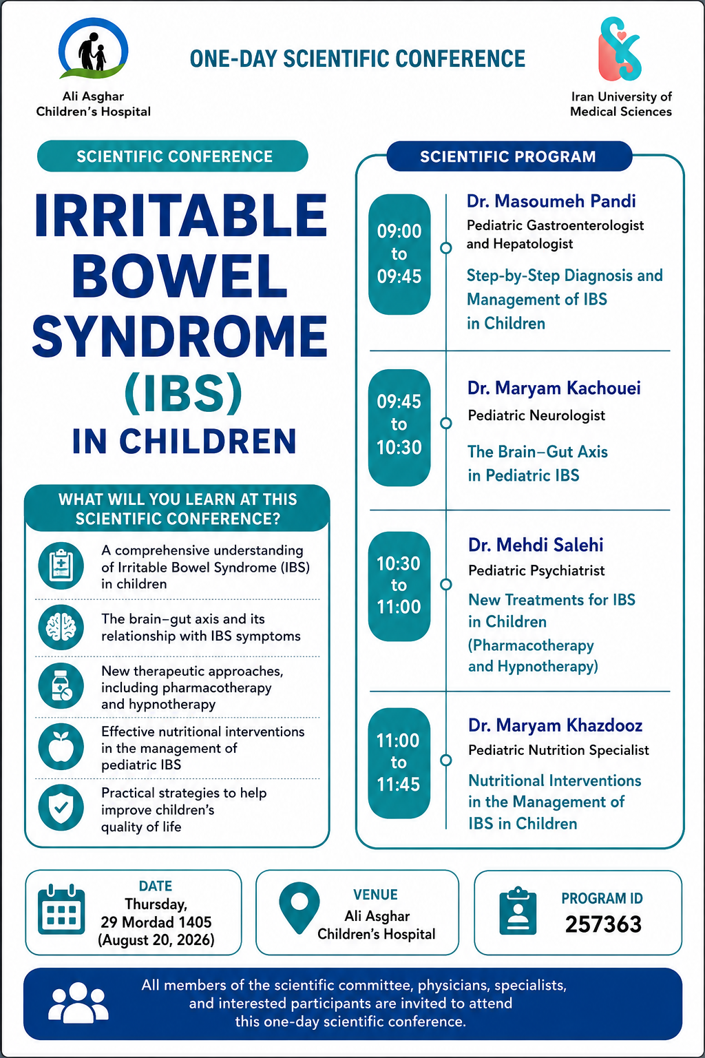 One-Day Scientific Conference on Irritable Bowel Syndrome in Children to Be Held at Ali Asghar Children’s Hospital